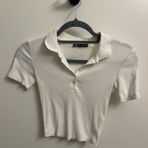 Zara Cream Ribbed Polo Crop Top